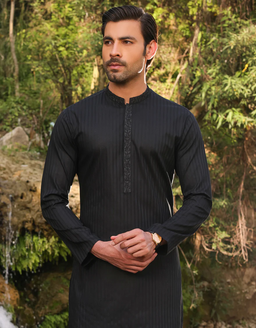 BLACK COTTON KURTA | JJK-S-US-32754/S23/JJ8898-SF - Image 3