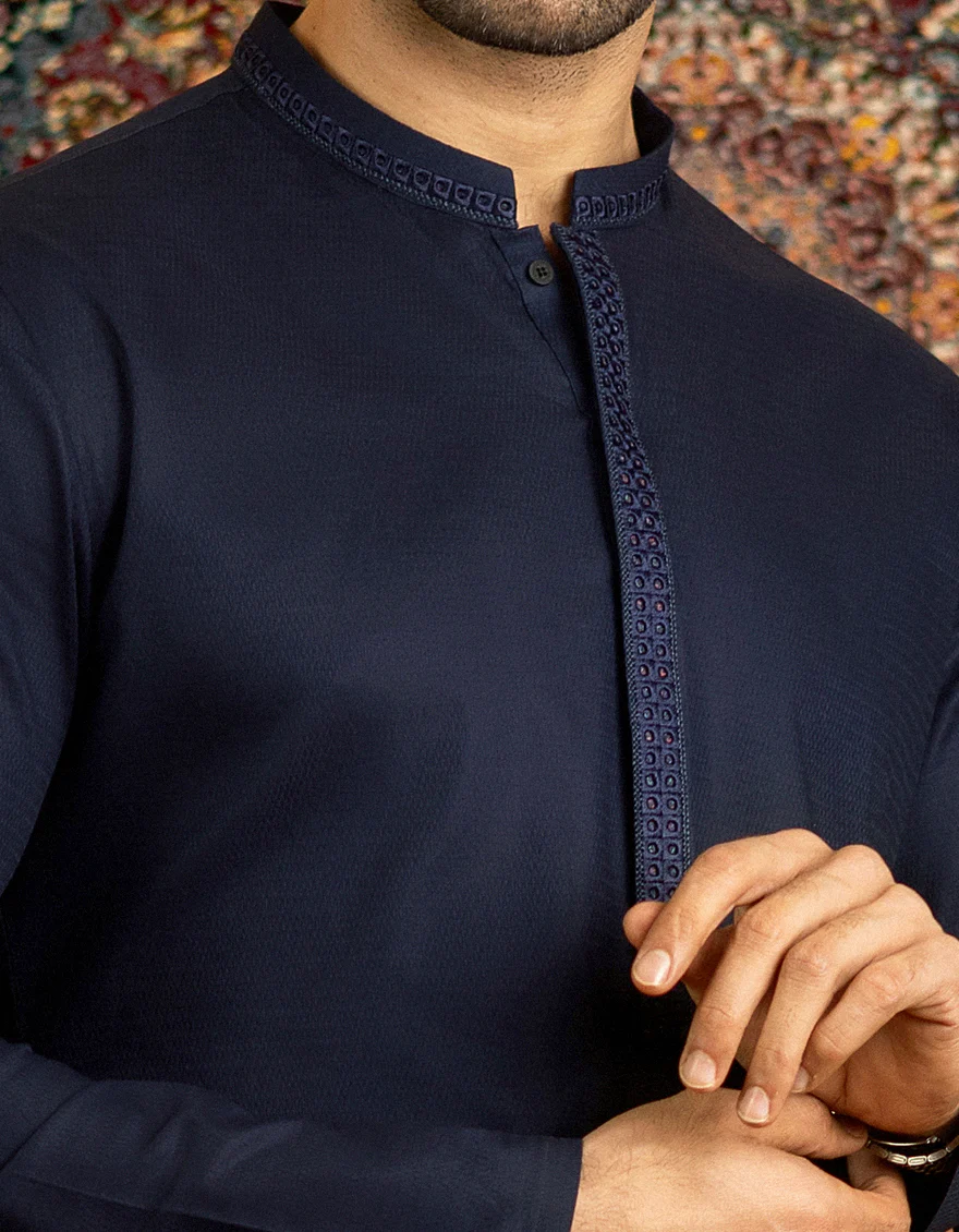 NAVY BLUE COTTON KURTA | JJK-S-US-34152/S22/JJ7659-SF - Image 3