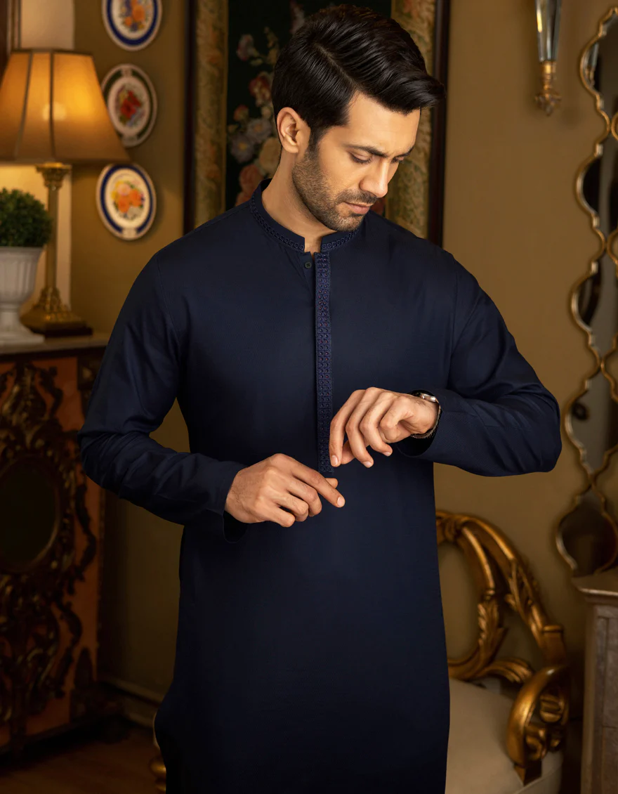 NAVY BLUE COTTON KURTA | JJK-S-US-34152/S22/JJ7659-SF - Image 5