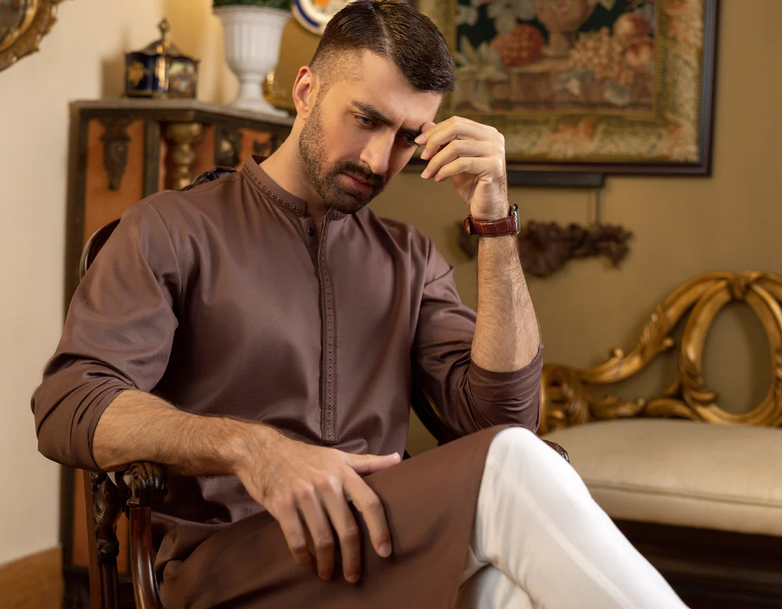 BROWN COTTON KURTA | JJK-S-US-34153/S22/JJ7659-SF - Image 4