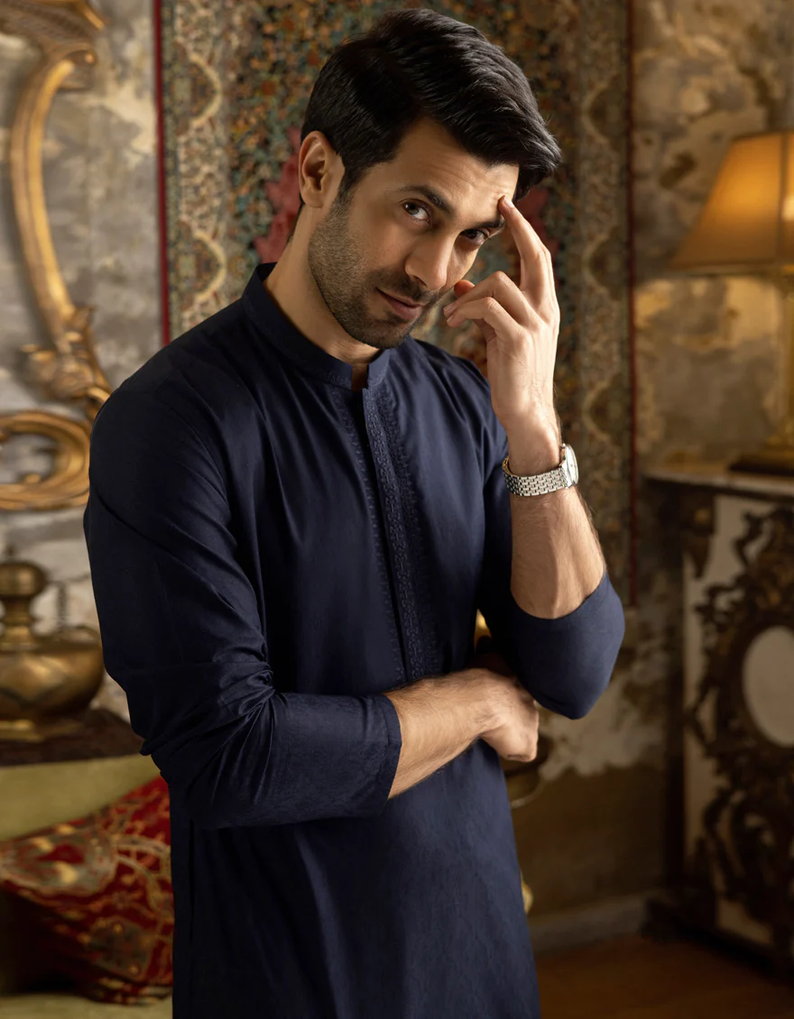 MID NIGHT BLUE COTTON KURTA | JJK-S-US-34162/S22/JJ7661-SF - Image 3