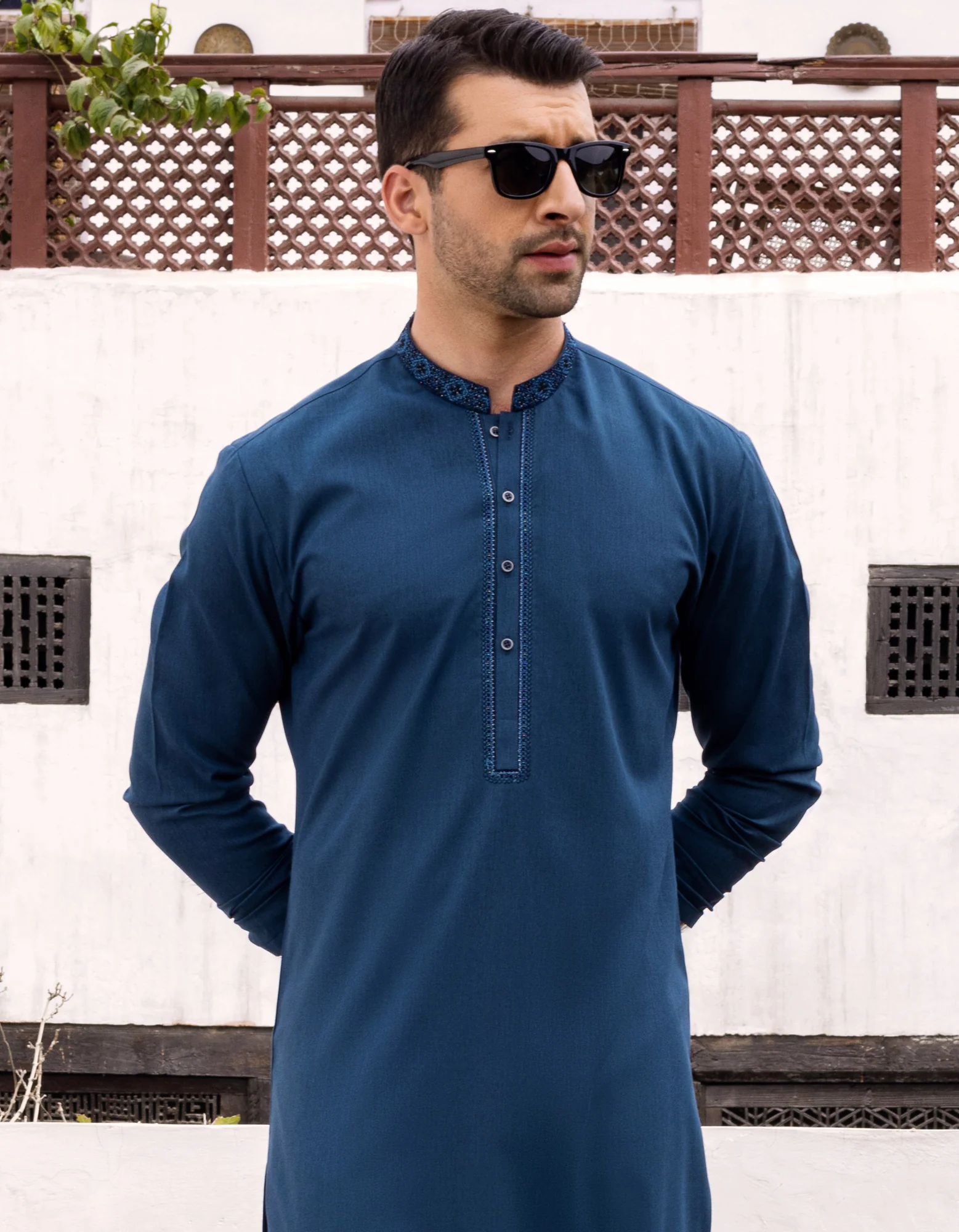 DARK TEAL BLENDED KURTA | JJK-S-US-34174/S22/JJ7628-FL - Image 3