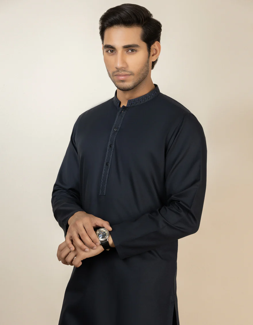 MID NIGHT BLUE BLENDED KURTA | JJK-S-US-34184/S22/JJ7626-SF - Image 3