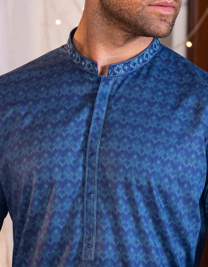 BLUE COTTON KURTA | JJK-S-US-34199/S22/JJ7546-SF - Image 2