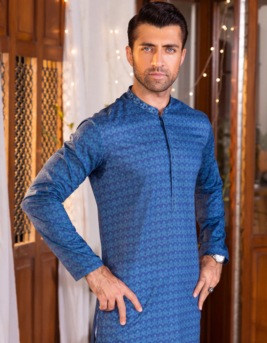 BLUE COTTON KURTA | JJK-S-US-34199/S22/JJ7546-SF - Image 3