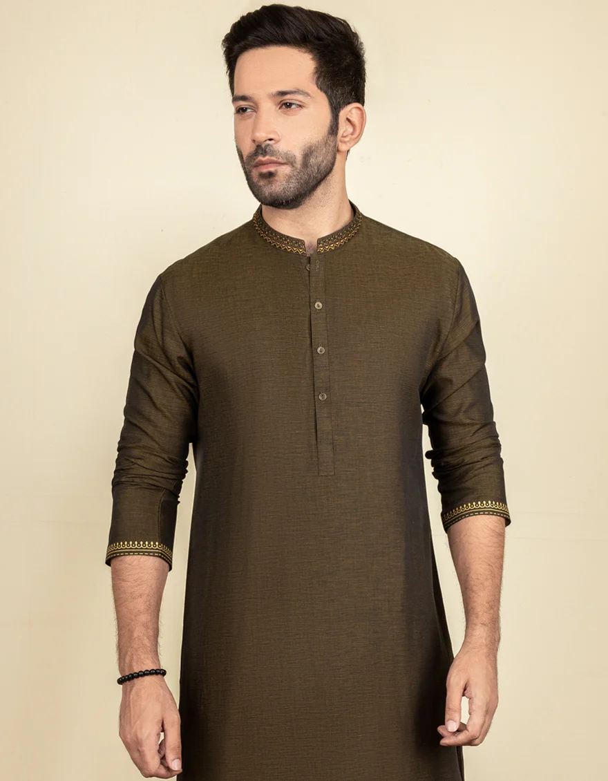 MEHNDI GREEN COTTON KURTA | JJK-S-US-34220/S22/JJ8147-FL - Image 2