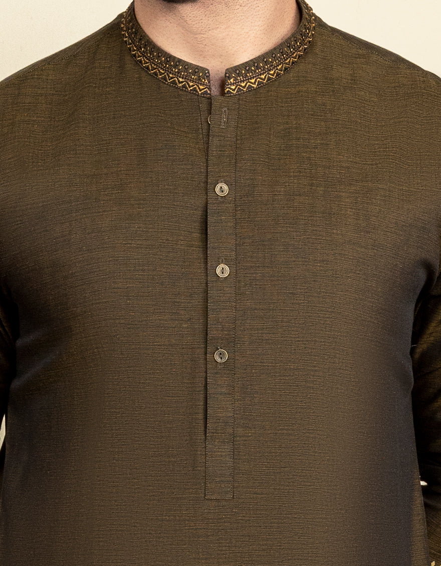 MEHNDI GREEN COTTON KURTA | JJK-S-US-34220/S22/JJ8147-FL - Image 3