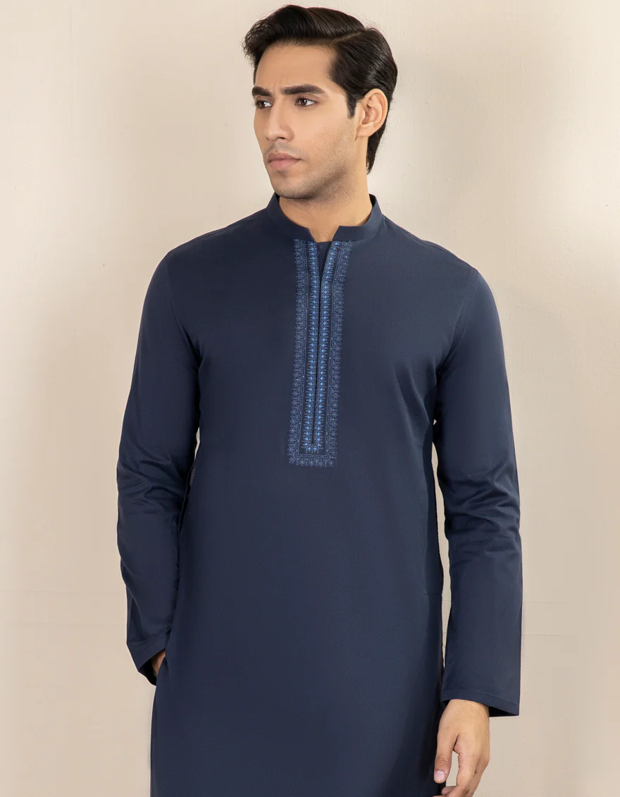 NAVY BLUE COTTON KURTA | JJK-S-US-34233/S22/JJ7636-FL - Image 3