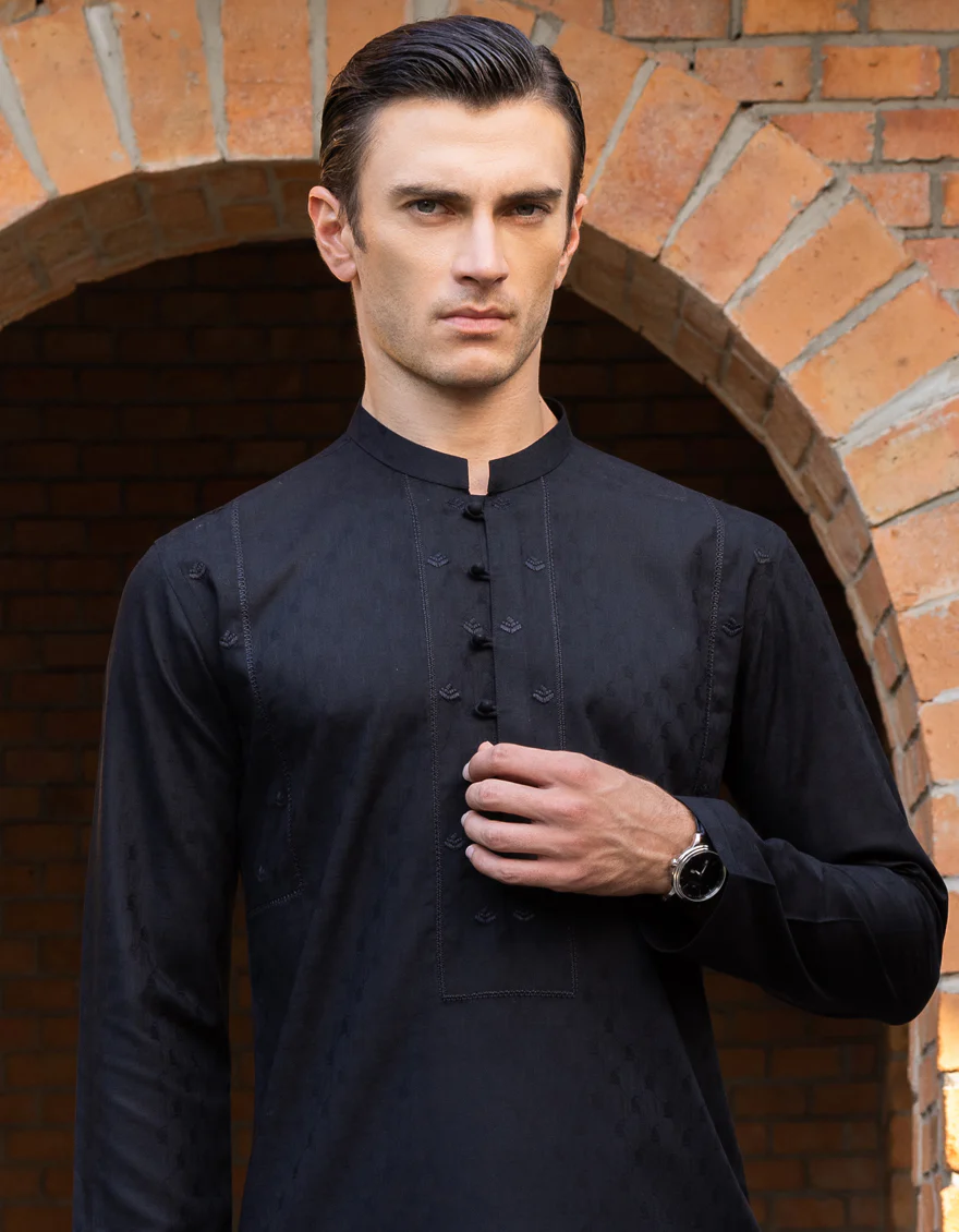 BLACK BLENDED KURTA | JJK-S-US-34294/S23/JJ8629-SF - Image 2