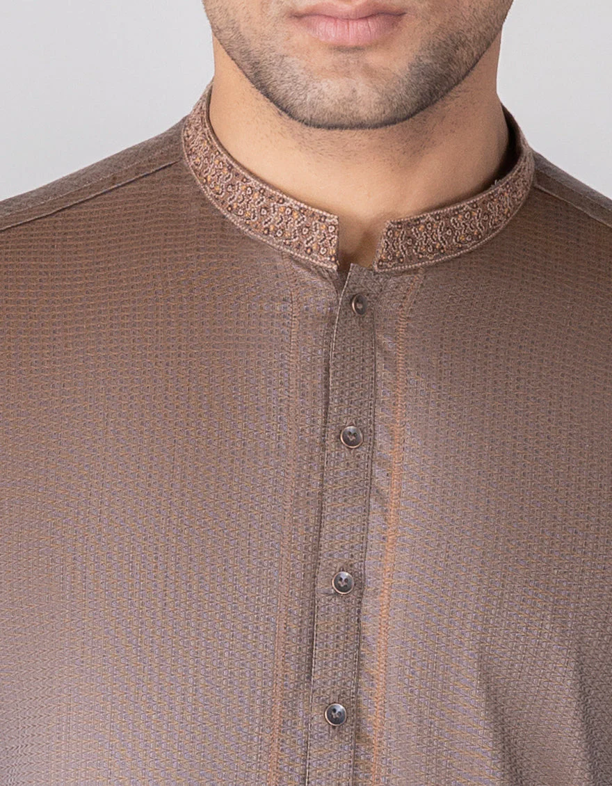HATCHED RUST COTTON KURTA | JJK-S-US-34300/S23/JJ8674-SF - Image 2