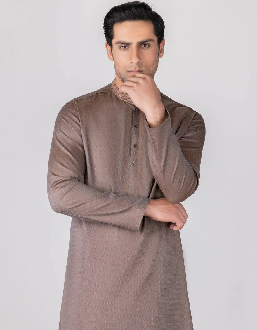 HATCHED RUST COTTON KURTA | JJK-S-US-34300/S23/JJ8674-SF - Image 3