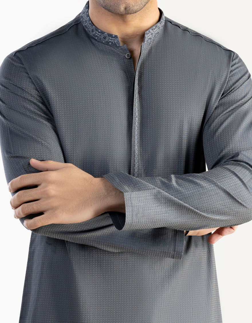 HATCHED BLUE COTTON KURTA | JJK-S-US-34301/S23/JJ8674-SF - Image 2