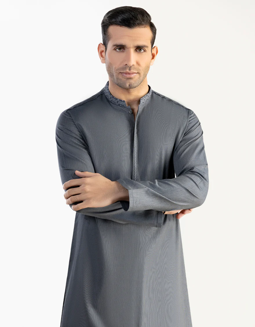 HATCHED BLUE COTTON KURTA | JJK-S-US-34301/S23/JJ8674-SF - Image 3