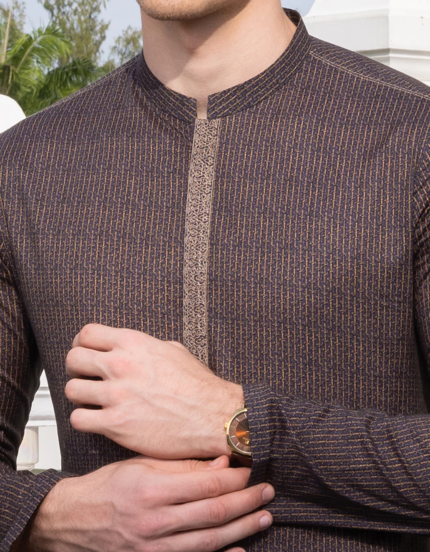BLUE TEXTURE COTTON KURTA | JJK-S-US-34320/S23/JJ8771-SF - Image 2