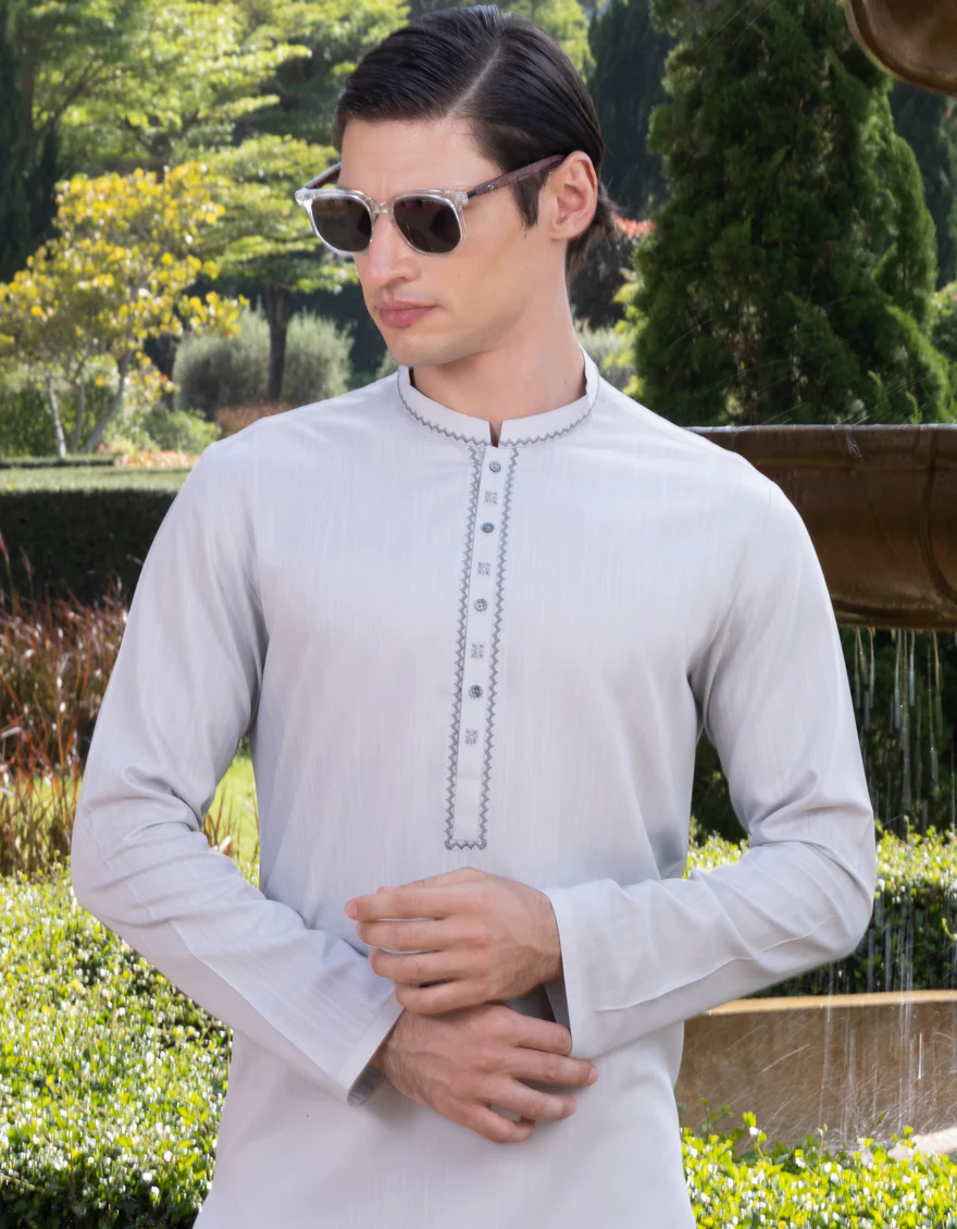 PALE GREY BLENDED KURTA | JJK-S-US-34343/S23/JJ8717-SF - Image 3