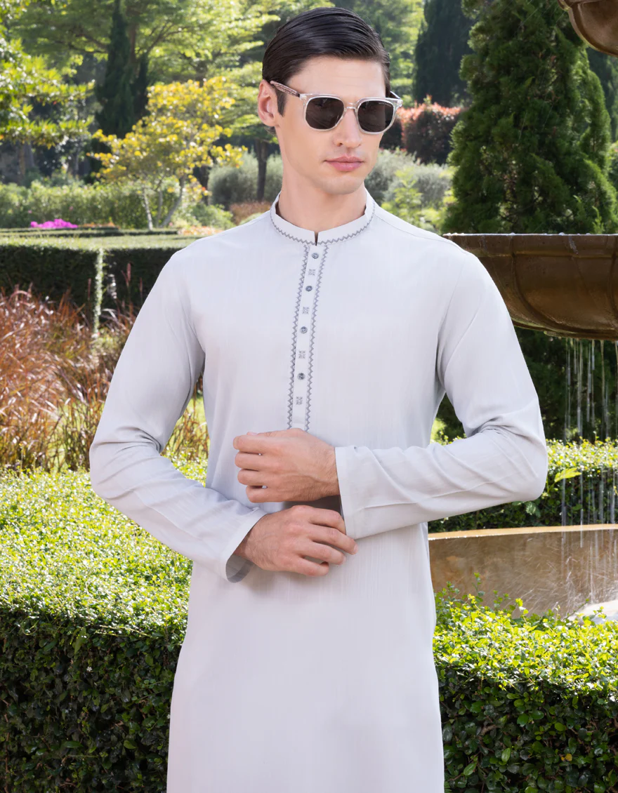 PALE GREY BLENDED KURTA | JJK-S-US-34343/S23/JJ8717-SF - Image 4