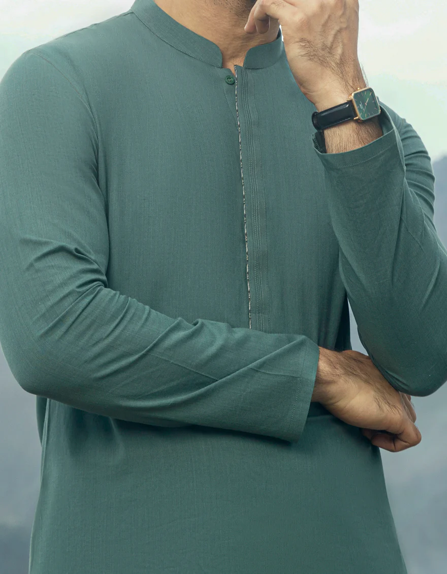 FOREST GREEN COTTON KURTA | JJK-S-US-34524/S23/DME-3199-CL - Image 2