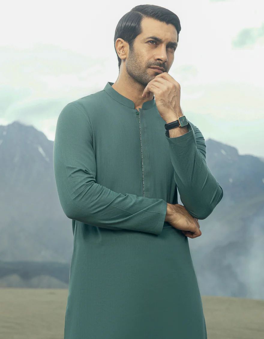 FOREST GREEN COTTON KURTA | JJK-S-US-34524/S23/DME-3199-CL - Image 3