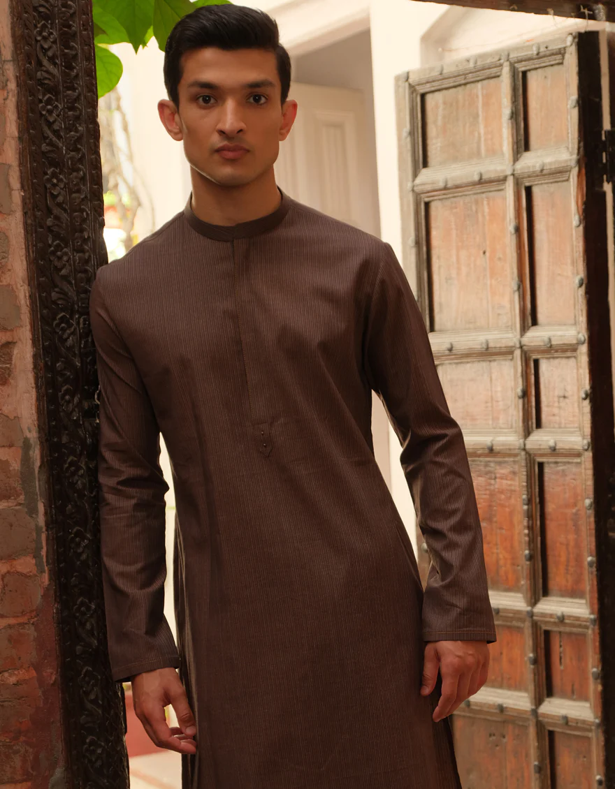 BROWN COTTON KURTA | JJK-S-US-36898/S22/JJ7618-PN - Image 2