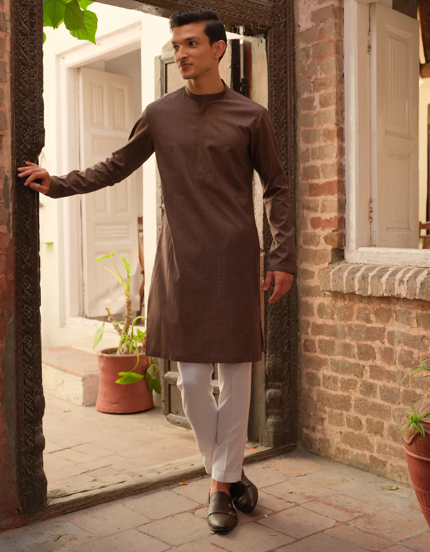 BROWN COTTON KURTA | JJK-S-US-36898/S22/JJ7618-PN - Image 3