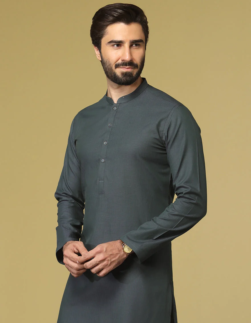 DULL GREEN BLENDED KURTA | JJK-S-US-36920/S22/JJ7640-PN - Image 3