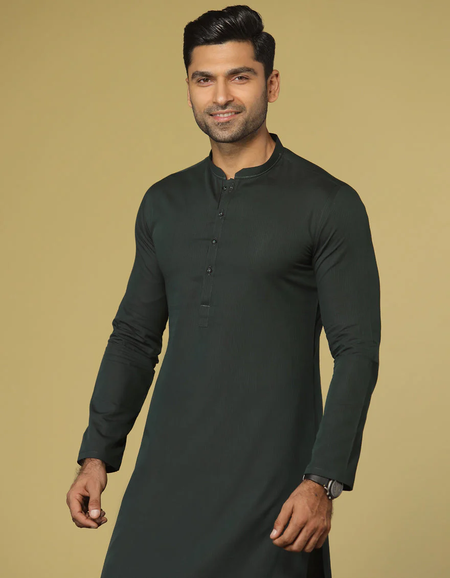 BOTTLE GREEN BLENDED KURTA | JJK-S-US-36921/S22/JJ7640-PN - Image 3