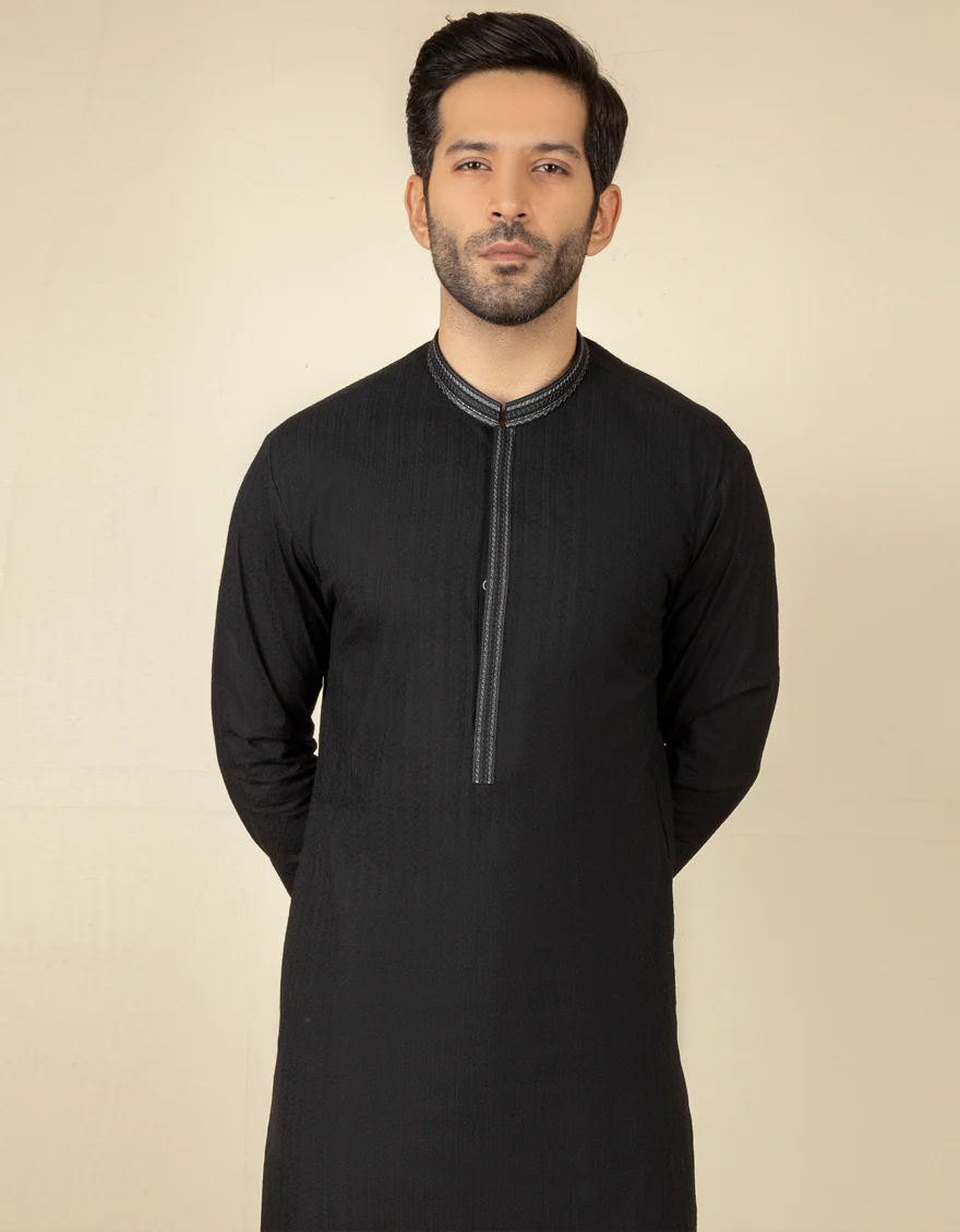 BLACK COTTON KURTA | JJK-S-US-36935/S22/JJ7546-FL - Image 3