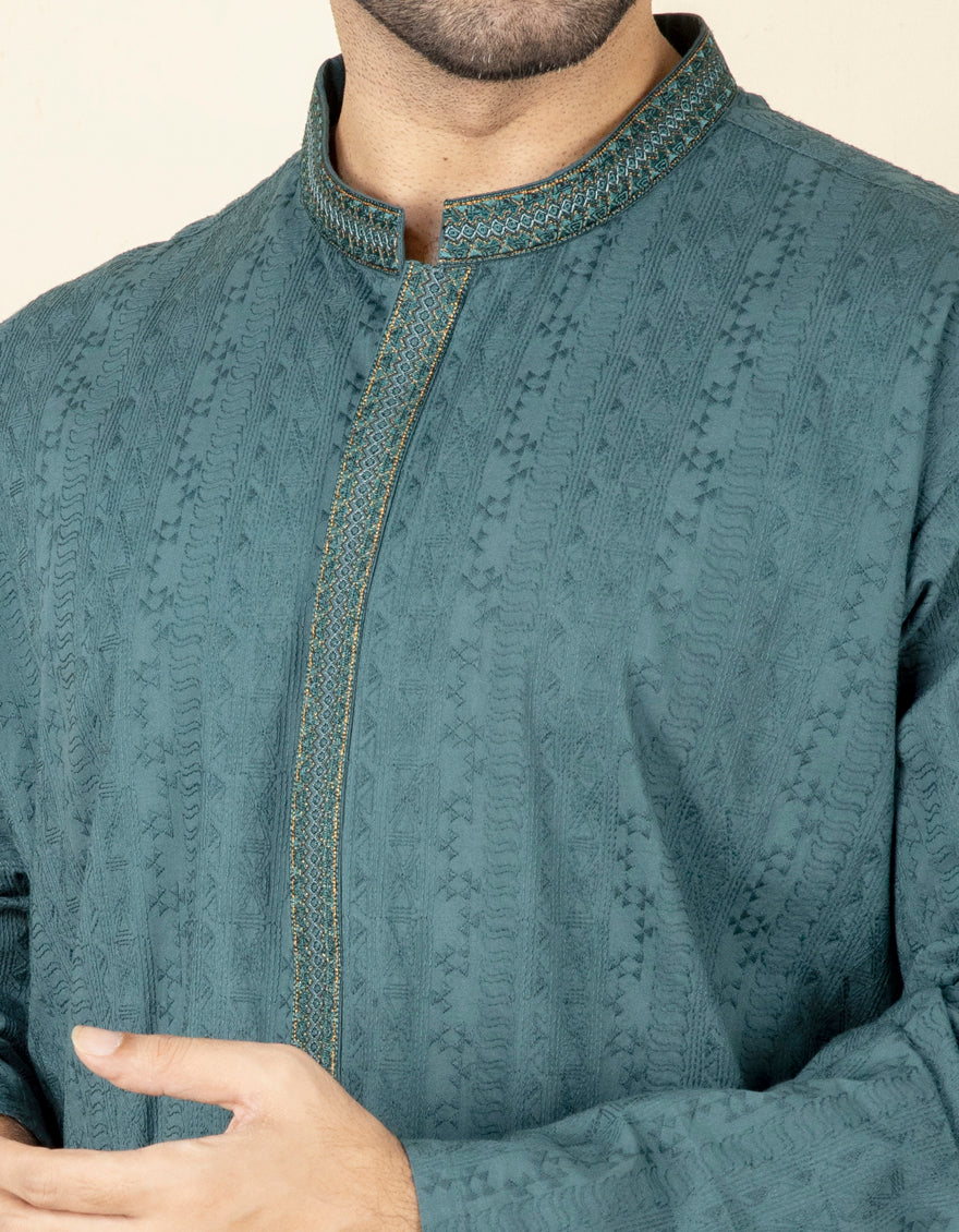 SEA GREEN COTTON KURTA | JJK-S-US-36936/S22/JJ7546-FL - Image 2