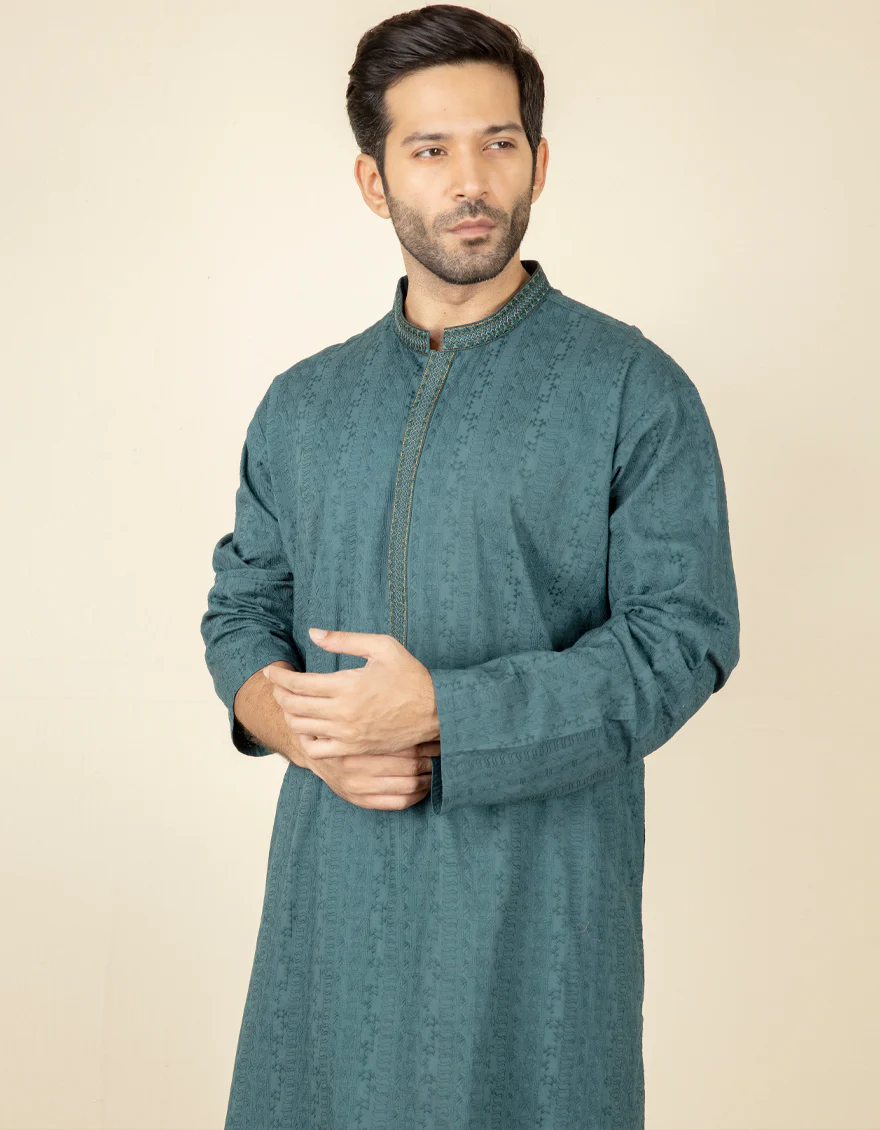SEA GREEN COTTON KURTA | JJK-S-US-36936/S22/JJ7546-FL - Image 3