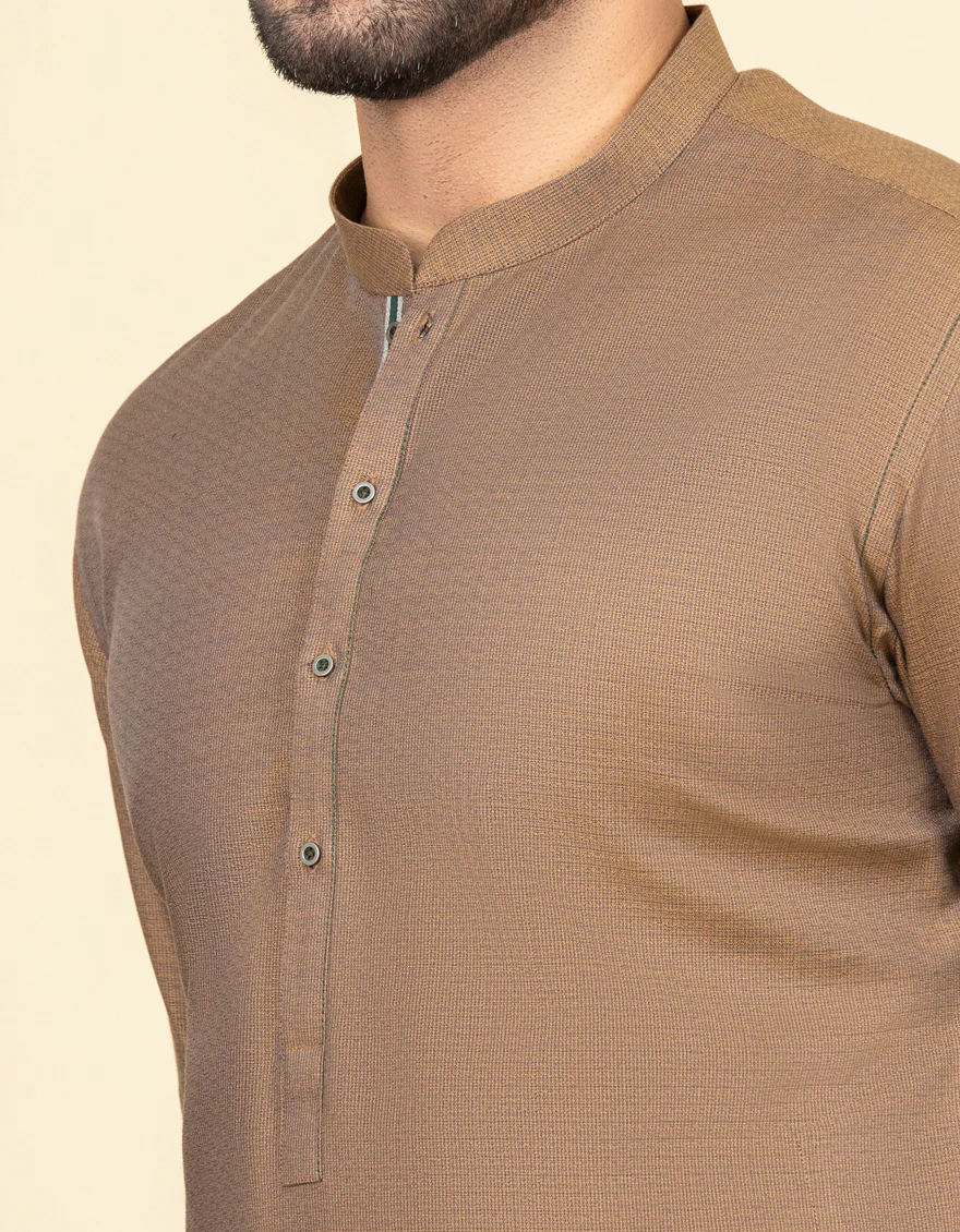 MID BROWN COTTON KURTA | JJK-S-US-36942/S22/JJ8282-PN - Image 2