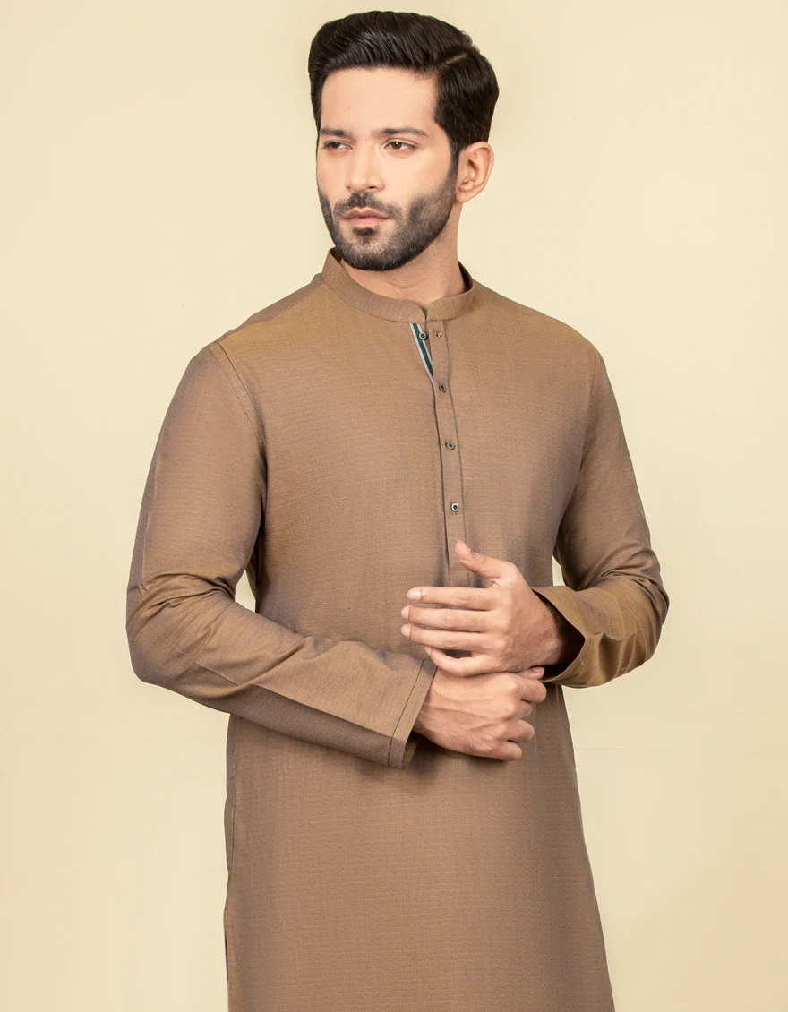 MID BROWN COTTON KURTA | JJK-S-US-36942/S22/JJ8282-PN - Image 3
