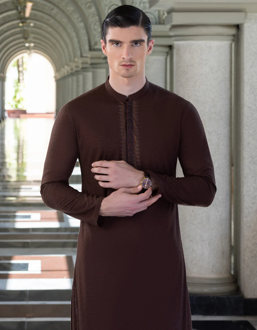 CHOCOLATE BROWN COTTON KURTA | JJK-S-US-36977/S23/JJ8714-FL - Image 3