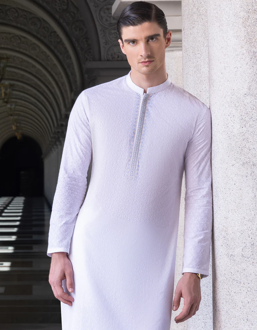 WHITE COTTON KURTA | JJK-S-US-36978/S23/JJ8714-FL - Image 3