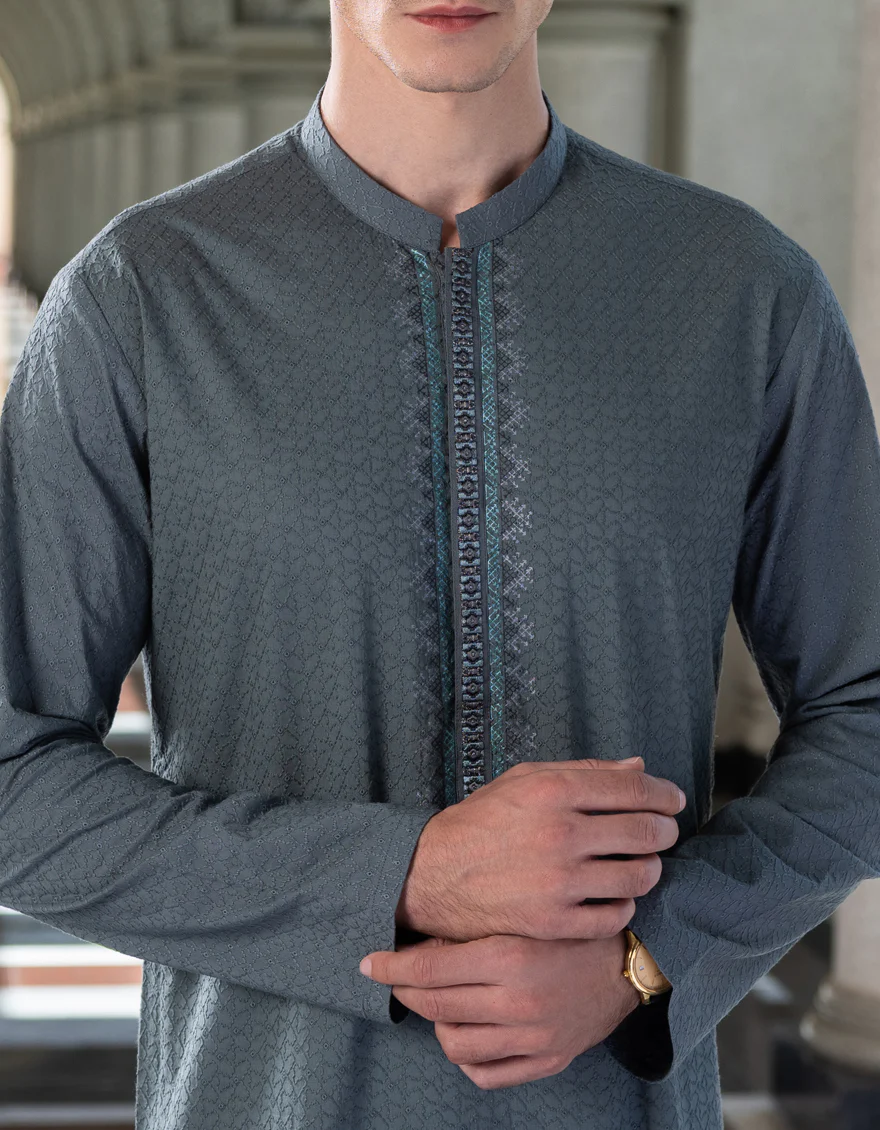 BOTTLE GREEN COTTON KURTA | JJK-S-US-36980/S23/JJ8714-FL - Image 2