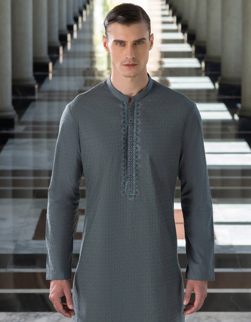 BOTTLE GREEN COTTON KURTA | JJK-S-US-36980/S23/JJ8714-FL - Image 3