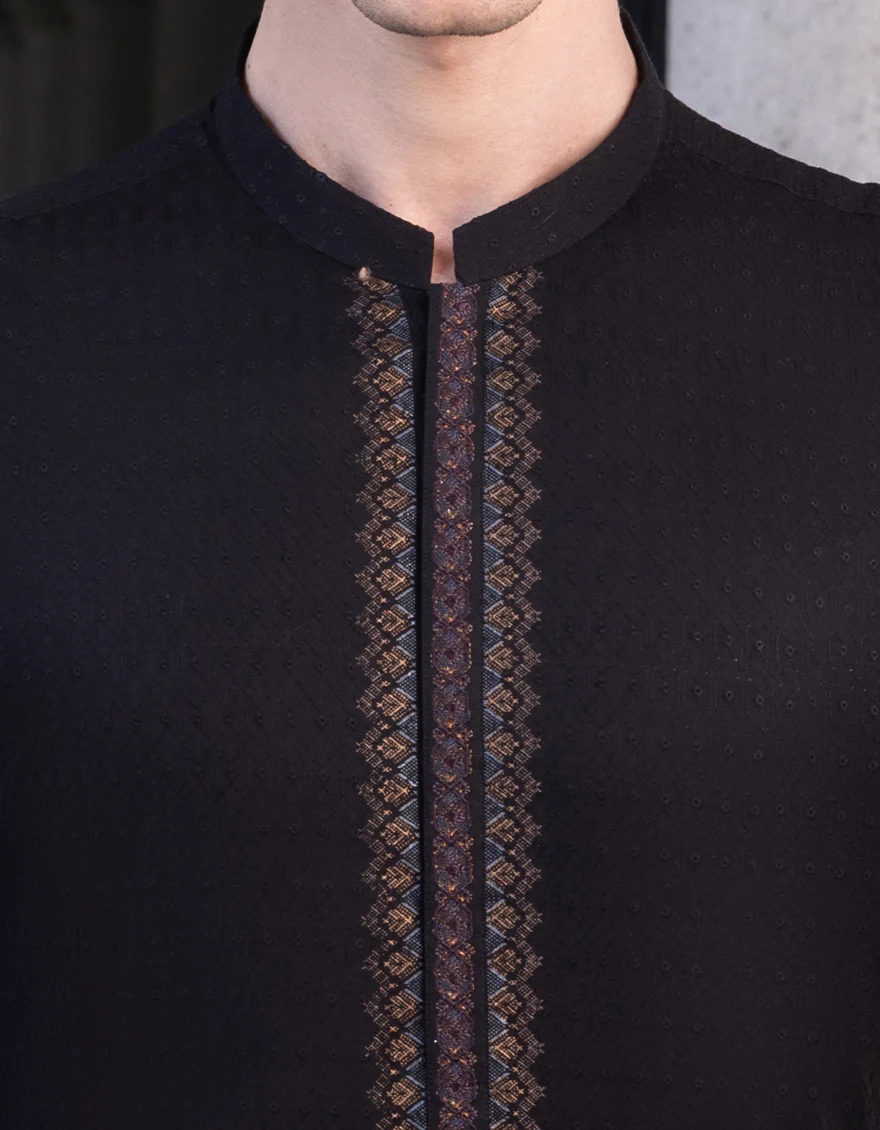 BLACK COTTON KURTA | JJK-S-US-36981/S23/JJ8714-FL - Image 2
