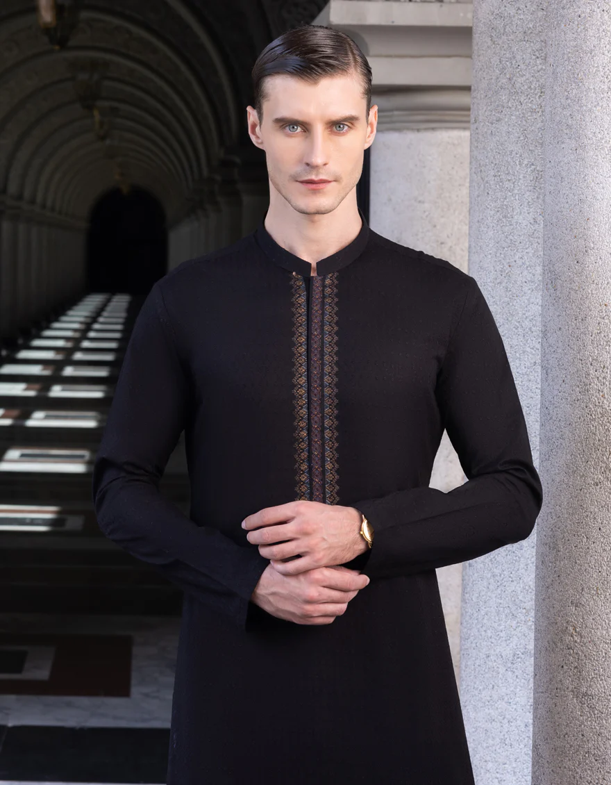 BLACK COTTON KURTA | JJK-S-US-36981/S23/JJ8714-FL - Image 3
