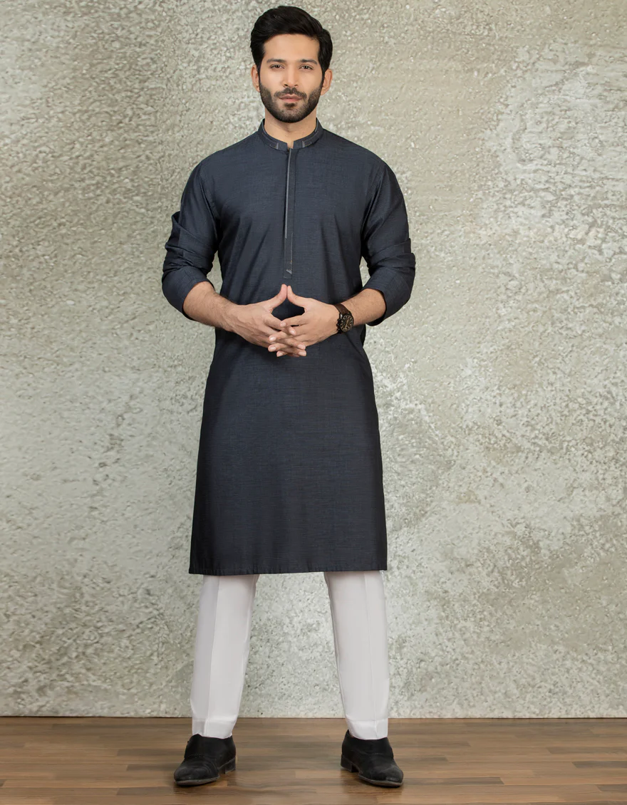 CHARCOAL GREY COTTON KURTA | JJK-S-US-37587/S22/JJ8147-CL - Image 4
