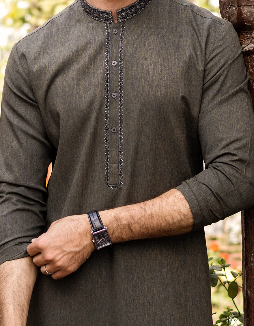 DULL GREEN BLENDED KURTA | JJK-S-US-37595/S22/JJ7628-FL - Image 2