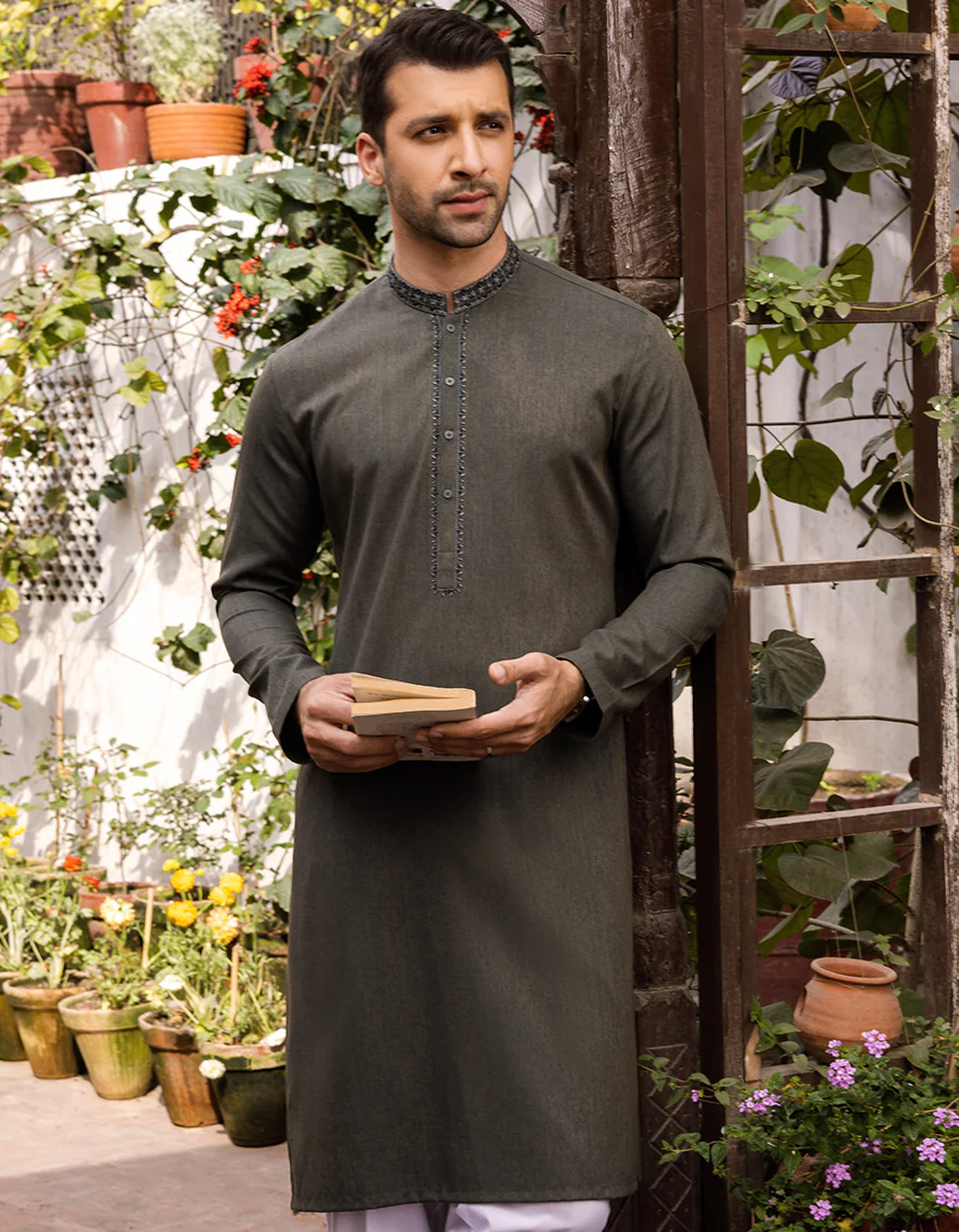 DULL GREEN BLENDED KURTA | JJK-S-US-37595/S22/JJ7628-FL - Image 3