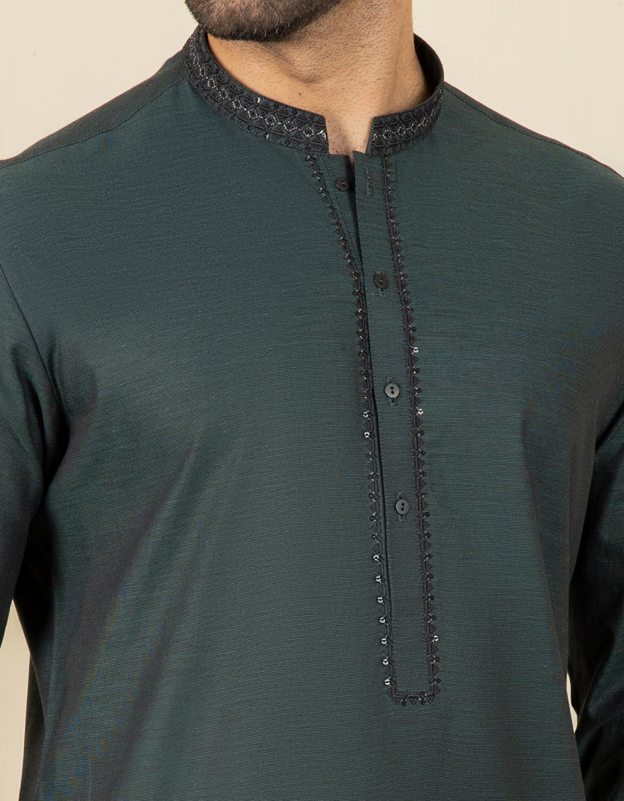 BOTTLE GREEN COTTON KURTA | JJK-S-US-37603/S22/JJ8176-FL - Image 2