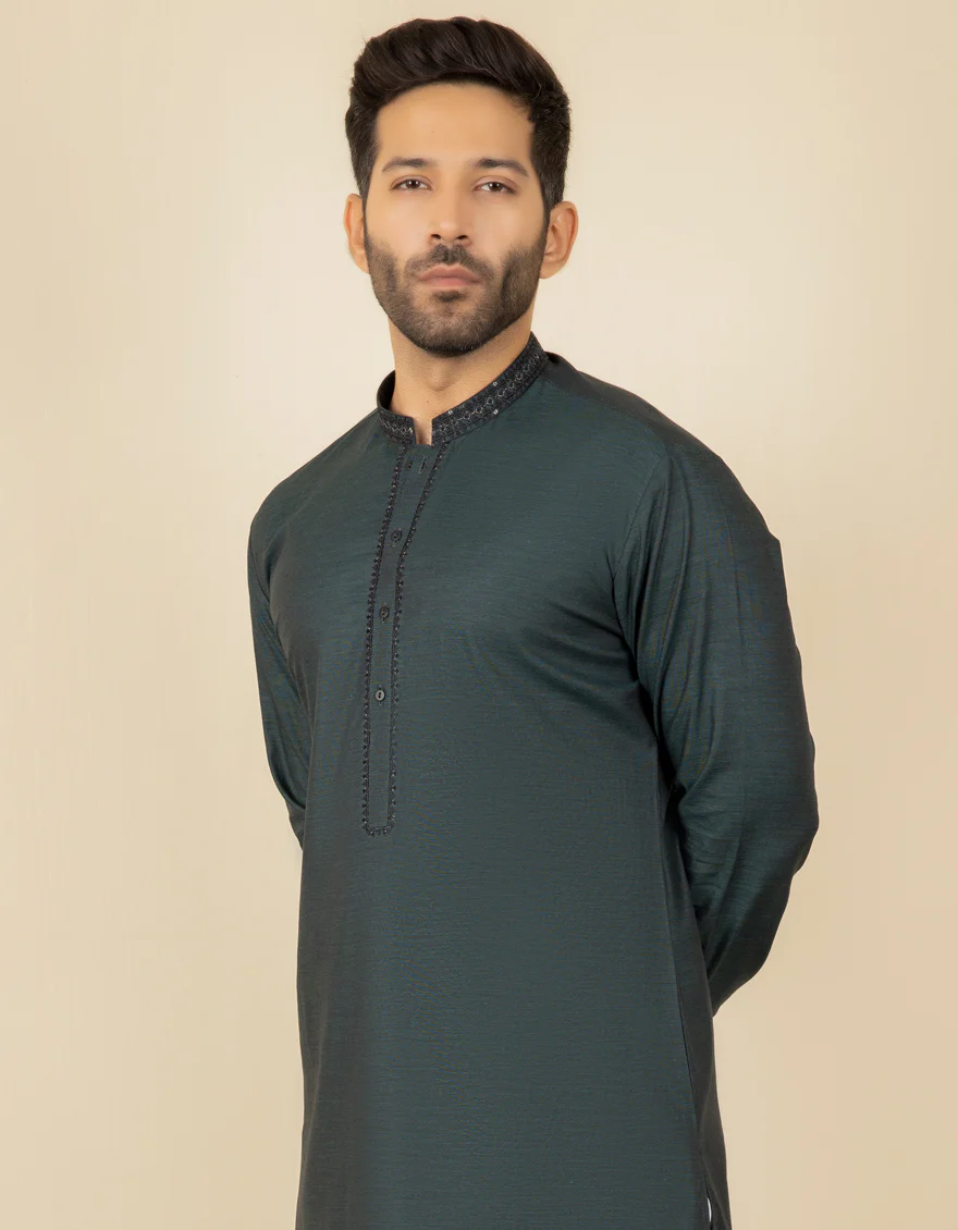 BOTTLE GREEN COTTON KURTA | JJK-S-US-37603/S22/JJ8176-FL - Image 3