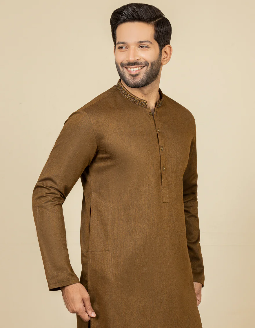 MEHANDI BROWN BLENDED KURTA | JJK-S-US-37651/S22/JJ7610-FL - Image 3