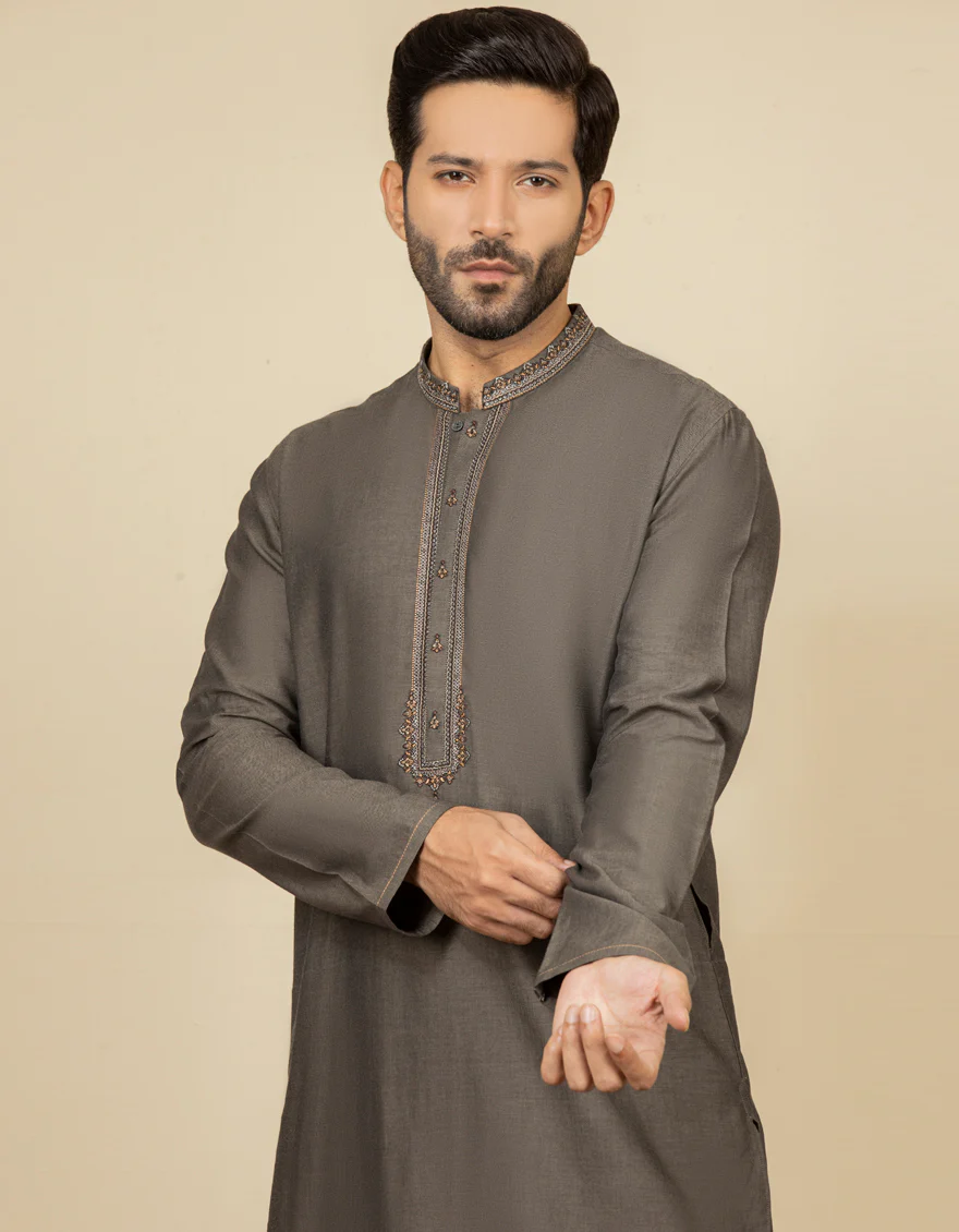 STONE GREY COTTON KURTA | JJK-S-US-37654/S22/JJ8251-FL - Image 2