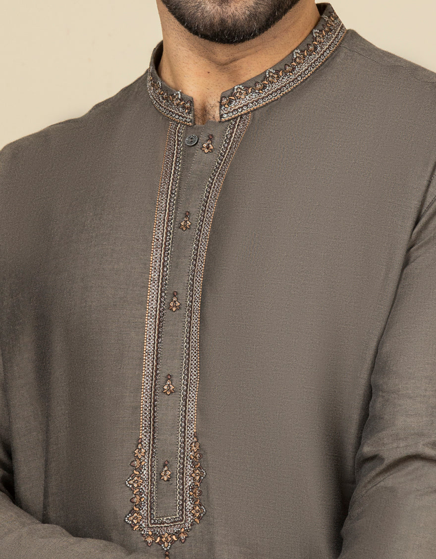 STONE GREY COTTON KURTA | JJK-S-US-37654/S22/JJ8251-FL - Image 3