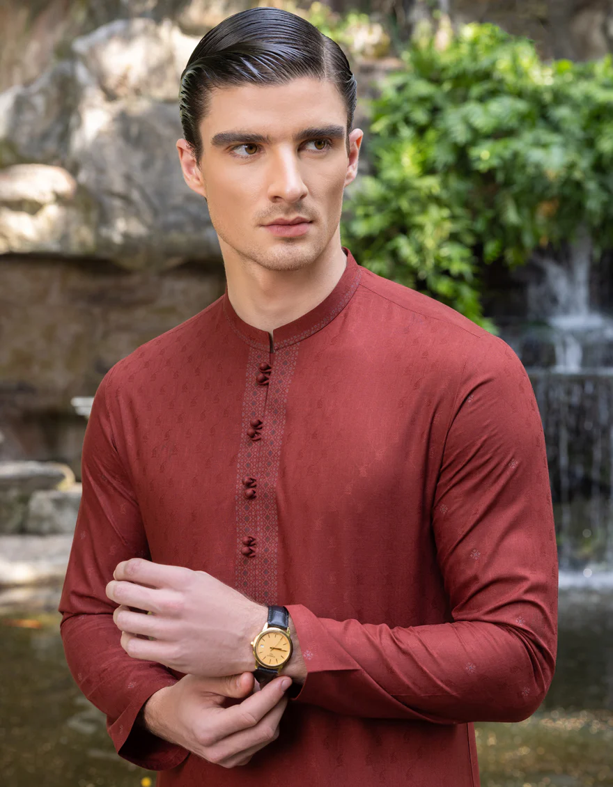 MAROON BLENDED KURTA | JJK-S-US-37707/S23/JJ8629-SF - Image 3
