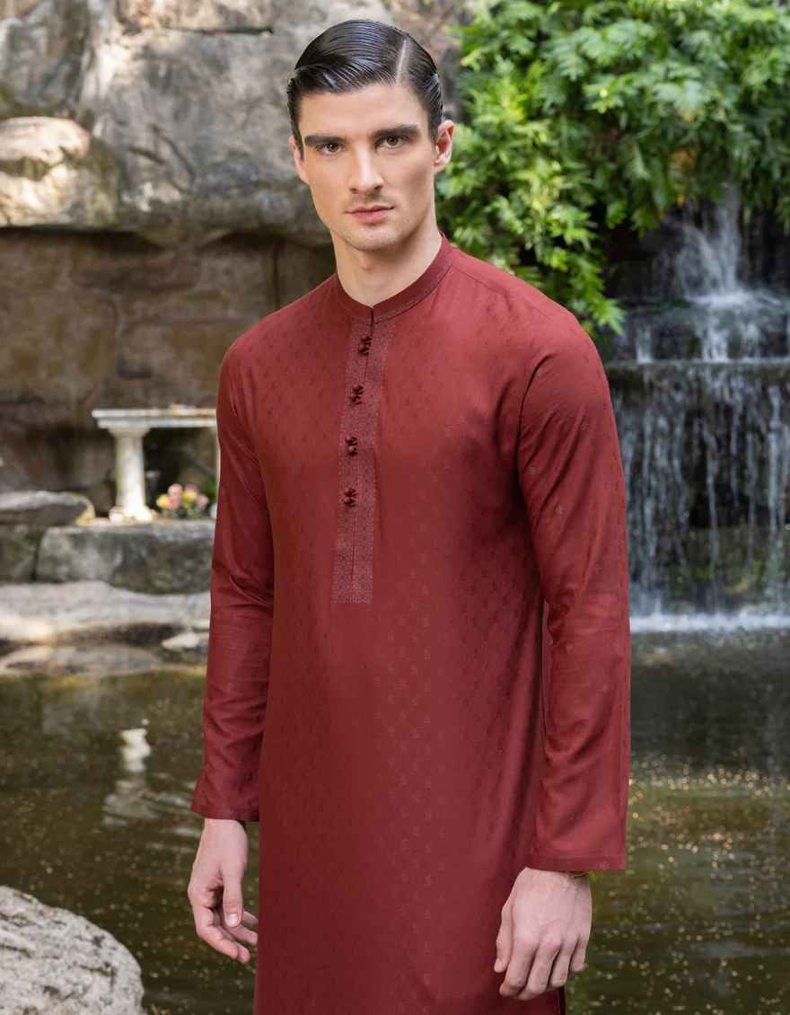 MAROON BLENDED KURTA | JJK-S-US-37707/S23/JJ8629-SF - Image 4