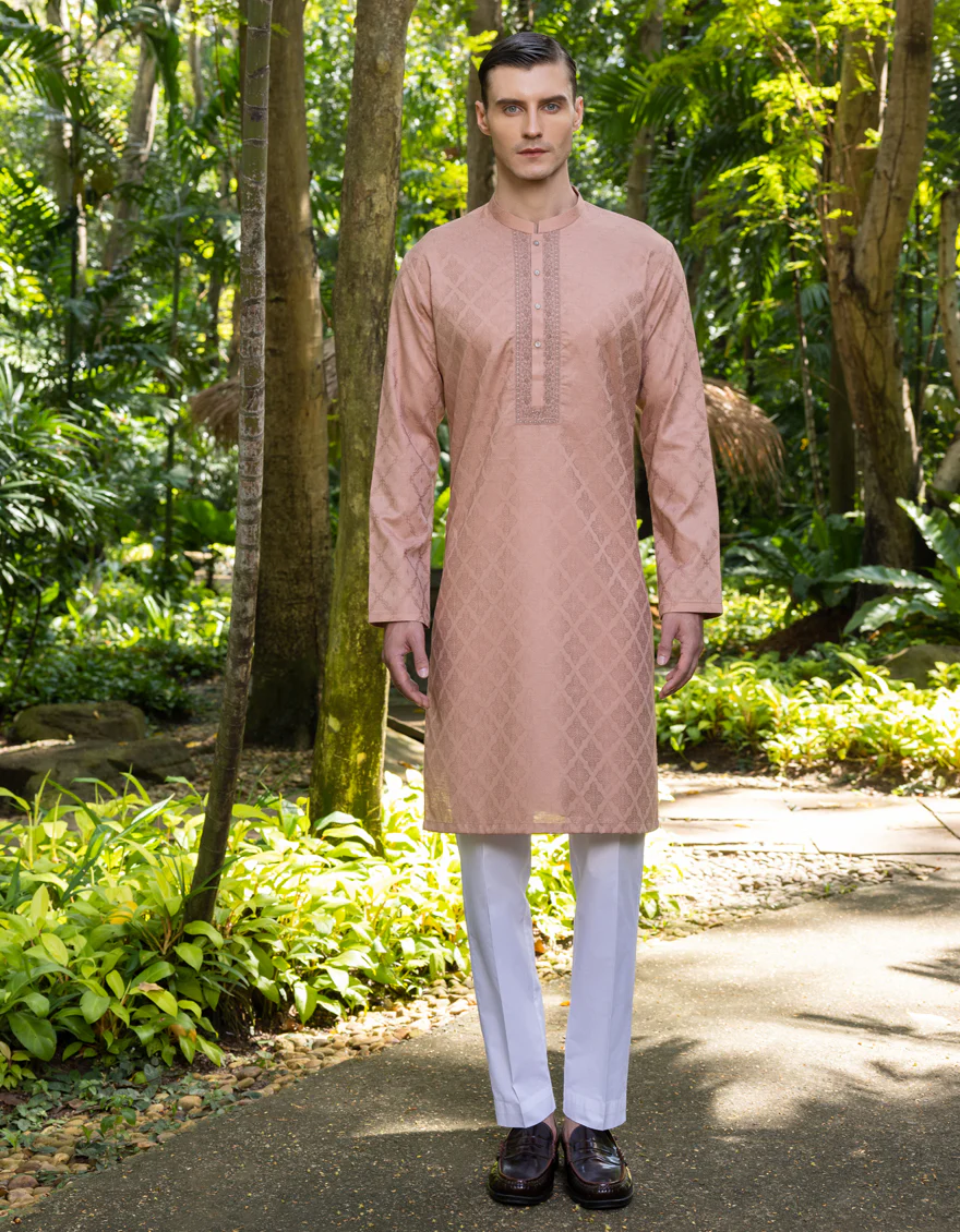 PEACH COTTON KURTA | JJK-S-US-37714/S23/JJ8679-SF - Image 3