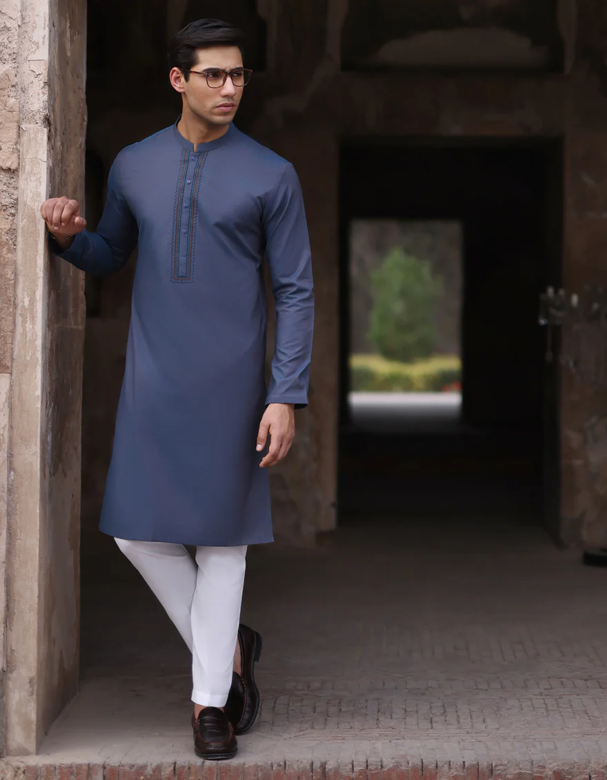 BLUE COTTON KURTA | JJK-S-US-37747/S23/JJ8941-FL - Image 4