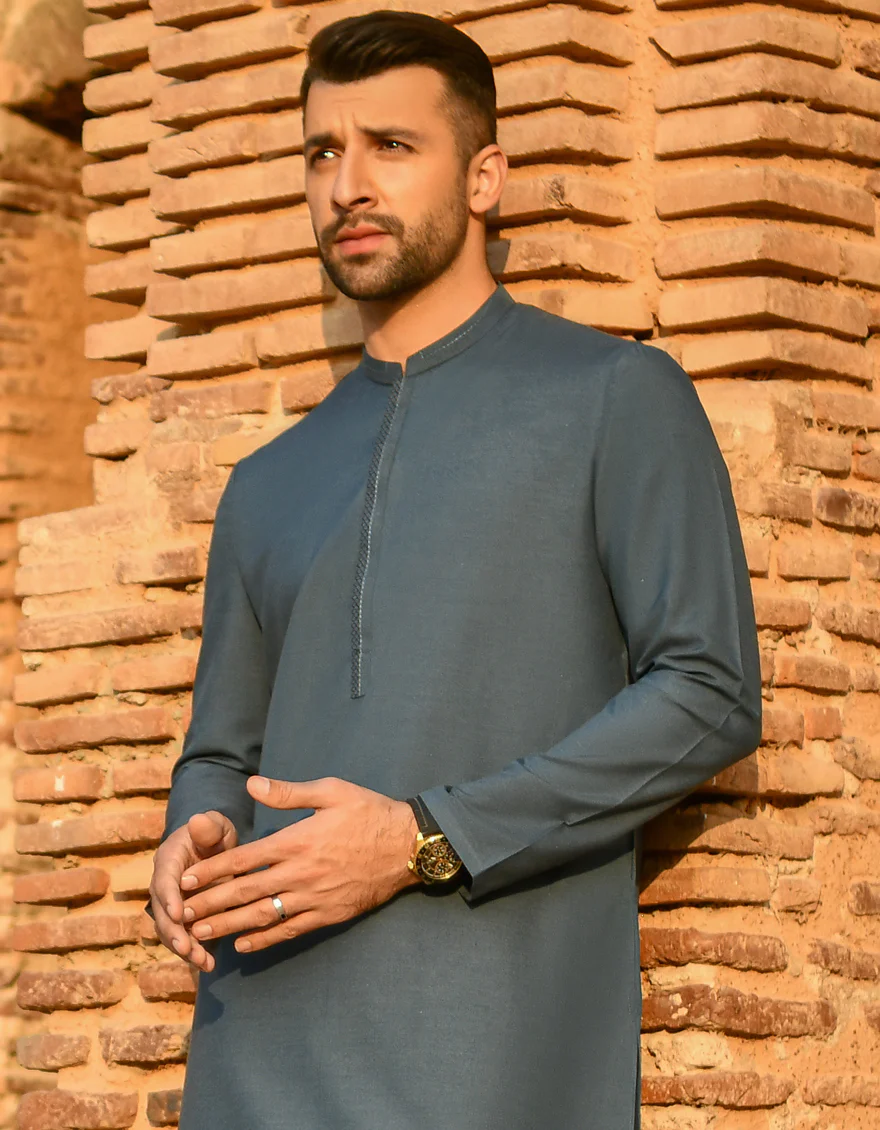 BLUISH GREEN BLENDED KURTA | JJK-S-US-42384/S22/JJ8162-CL - Image 3